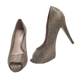 J. LITVACK Women's Heels 8 Leather Nude Snakeskin Peep Toe Platform Stiletto